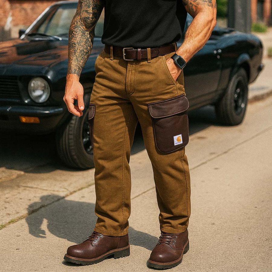 

Men's Vintage Outdoor Leather Pocket Workwear CargoPants