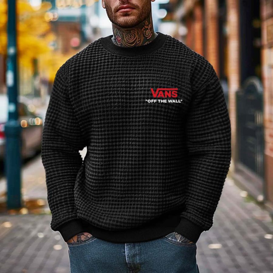 

Men's Vintage Outdoor Waffle Knitted Off The Wall Printed Crew Neck Long Sleeve Sweatshirt