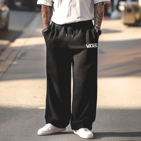 Men's Vintage Black Waffle Knit Elastic Drawstring Pants - Wayrates.com 