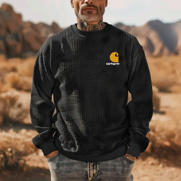 Men's Vintage Black Waffle Knit Sweatshirt - Wayrates.com 