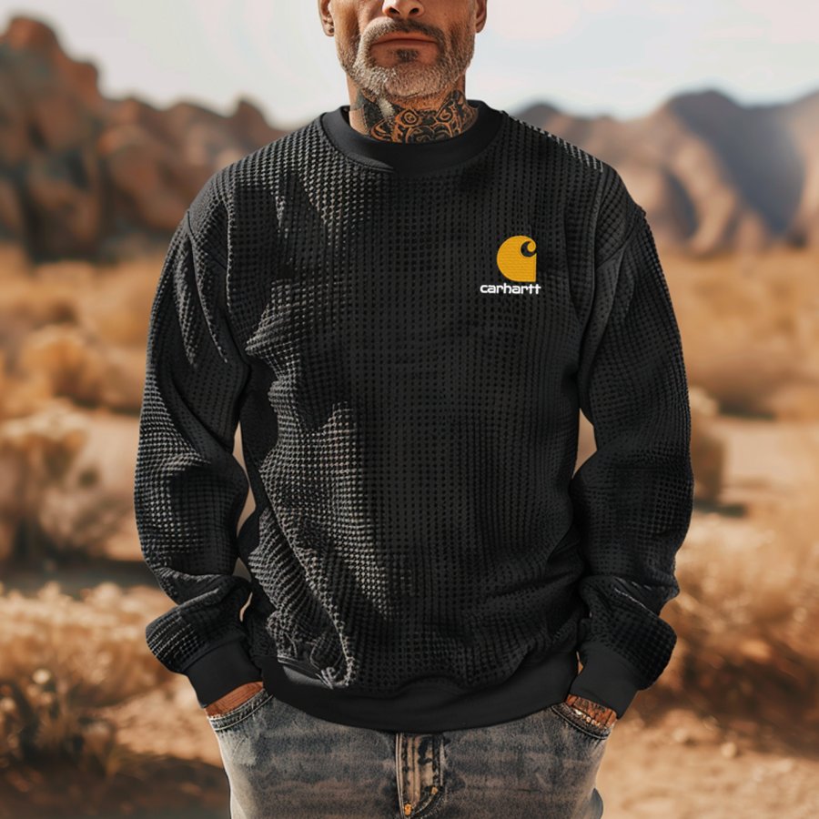 

Men's Vintage Black Waffle Knit Sweatshirt