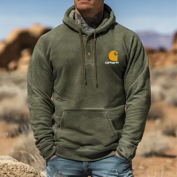 Men's Vintage Olive Green Hoodie With Logo Detail - Wayrates.com 
