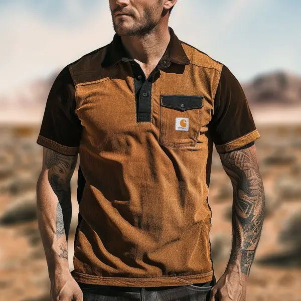 Men's Vintage Brown Polo Shirt With Chest Pocket - Wayrates.com 