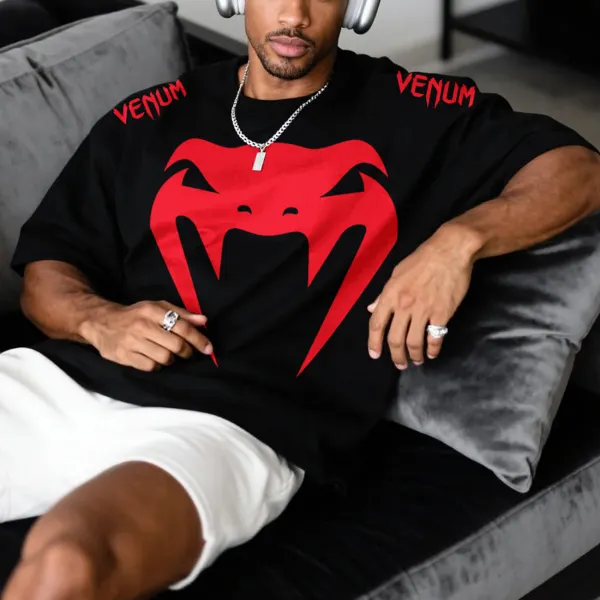 Oversized Loose Fit Short Sleeve T-Shirt Ultimate Fighting Print Top - Ootdyouth.com 
