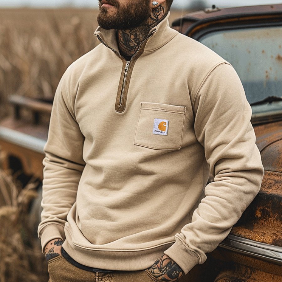 

Half-Zip Pullover With Chest Pocket For Men - Perfect For Casual And Outdoor Activities
