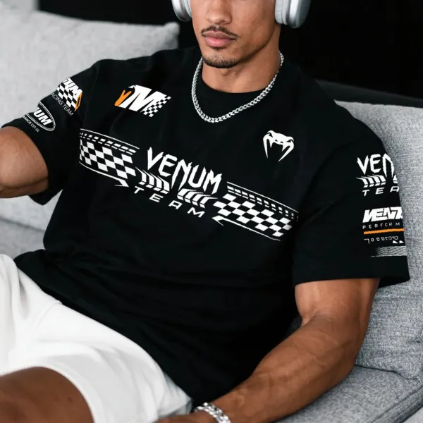 Large Size Loose Comfortable Breathable Short-sleeved Top Fitness Sports Racing Print T-shirt - Ootdyouth.com 