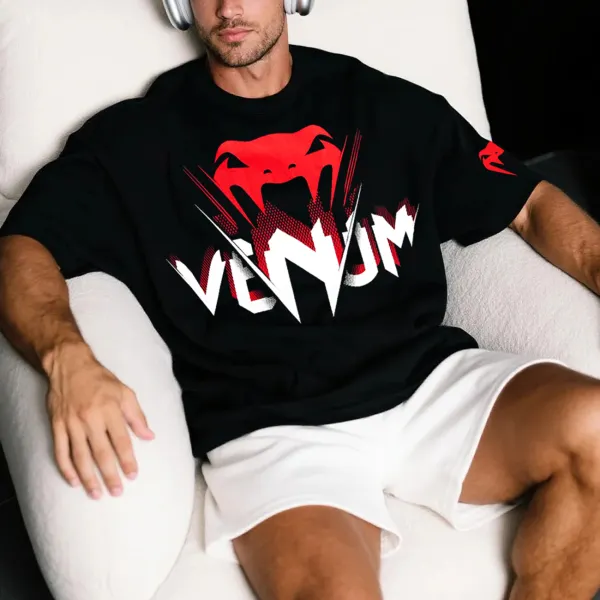 Oversized Loose Fit Short Sleeve T-Shirt Ultimate Fighting Print Top - Ootdyouth.com 
