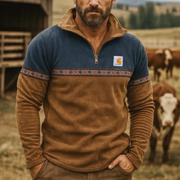 Stylish Half-Zip Pullover With Geometric Pattern For Outdoor Adventures - Wayrates.chimpone.com 