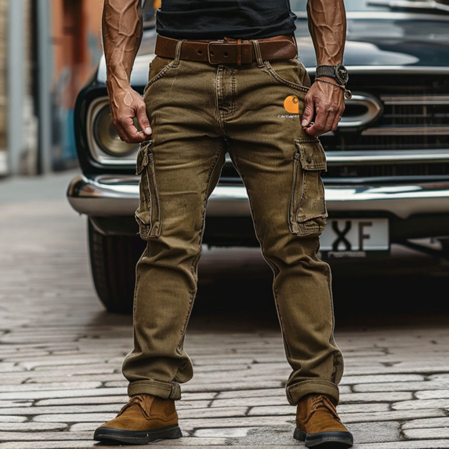 

Men's Vintage Olive Green Cargo Pants With Functional Pockets
