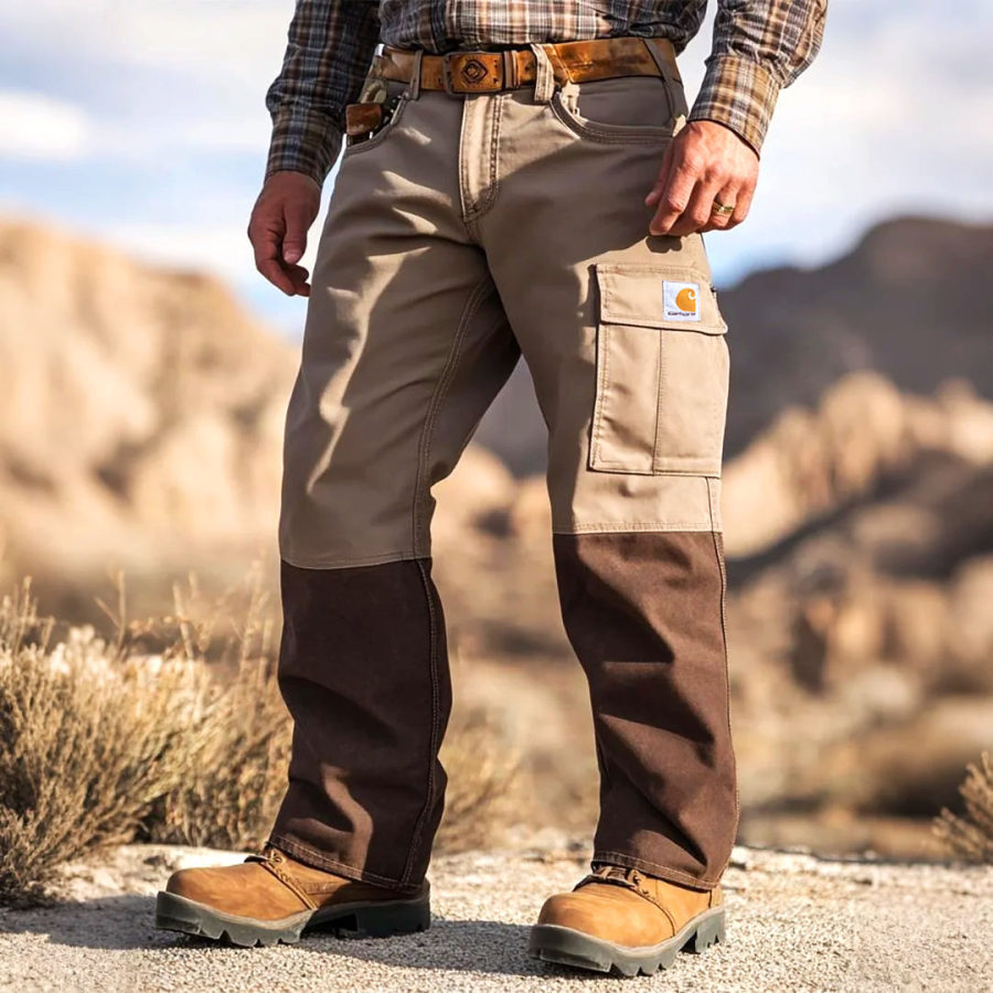 

Men's Vintage Outdoor Khaki Block Tactical Workwear Cargo Pants