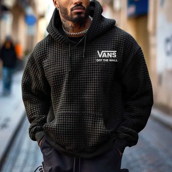 Vans Men's Vintage Black Waffle Knit Off The Wall Embroidered Pocket Long Sleeve Hoodie - Wayrates.chimpone.com 