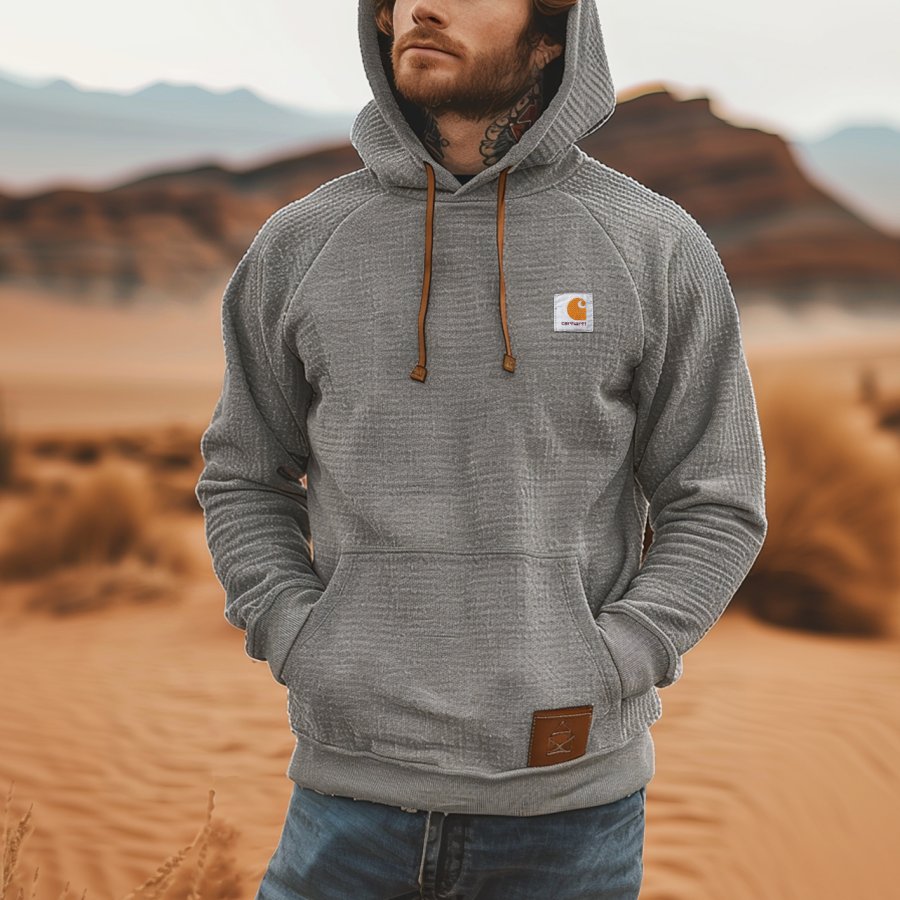 

Men's Vintage Gray Hooded Sweatshirt For Outdoor Adventures