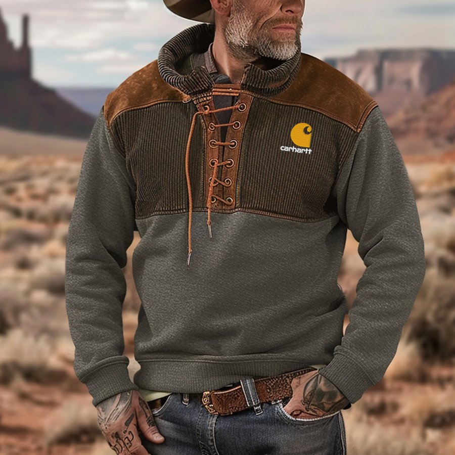 

Men's Vintage Corduroy Patchwork Suede Sweatshirt