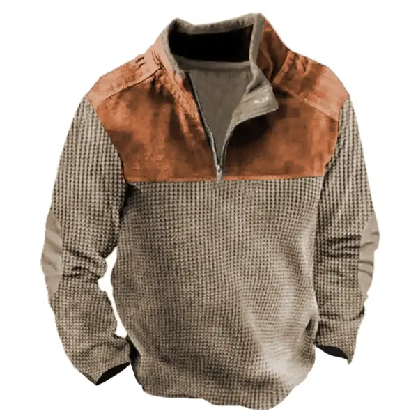Men's Vintage Warm And Stylish Half-Zip Pullover With Contrast Yoke - Menzfolk.com 