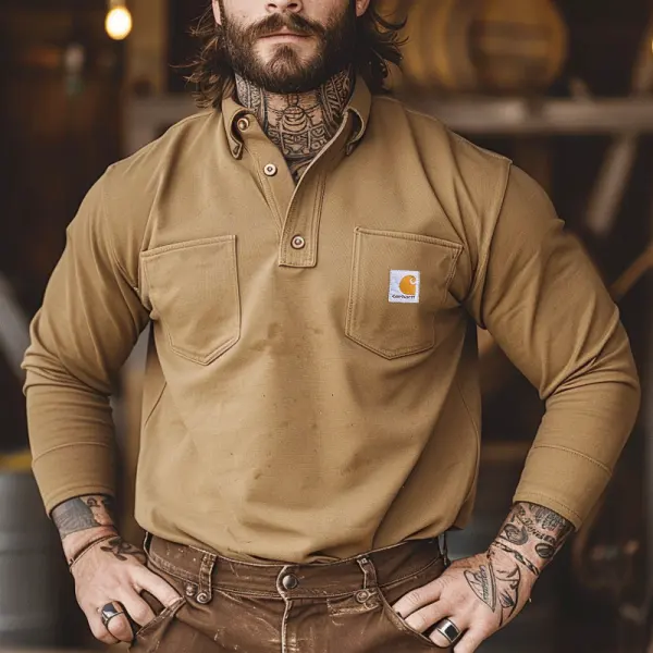 Men's Long Sleeve Work Shirt With Chest Pockets And Tattoo-Friendly Design - Wayrates.com 