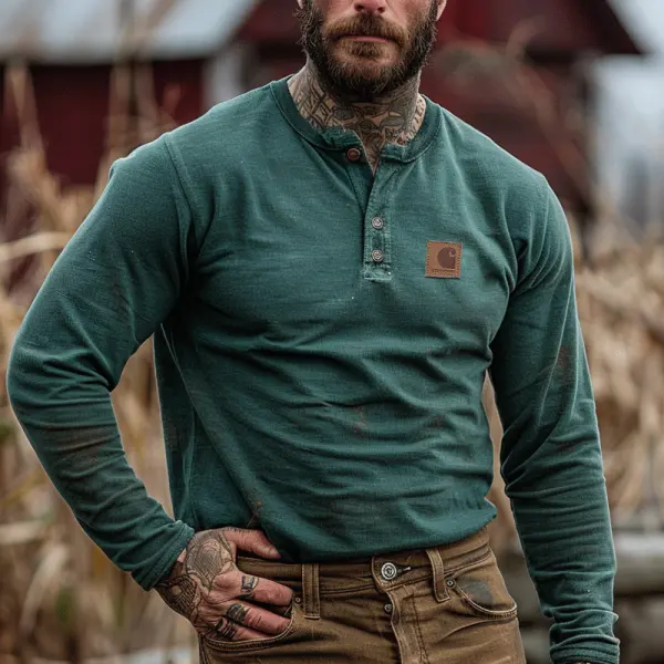 Men's Henley Long Sleeve Shirt - Perfect For Casual And Outdoor Adventures - Wayrates.com 