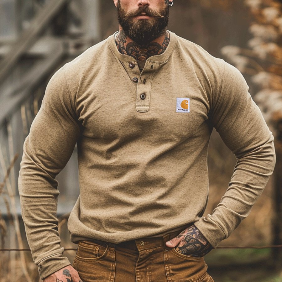 

Men's Henley Long Sleeve Shirt - Perfect For Casual And Outdoor Adventures