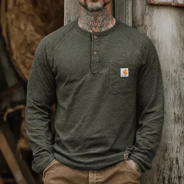 Men's Waffle Henley Long Sleeve Shirt With Chest Pocket - Perfect For Casual And Outdoor Adventures - Wayrates.com 