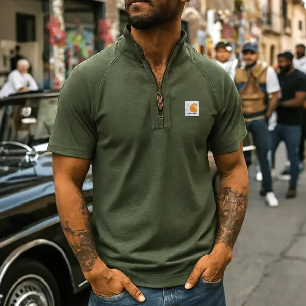 Men's Casual Half-Zip Short Sleeve Top For Everyday Wear - Wayrates.com 