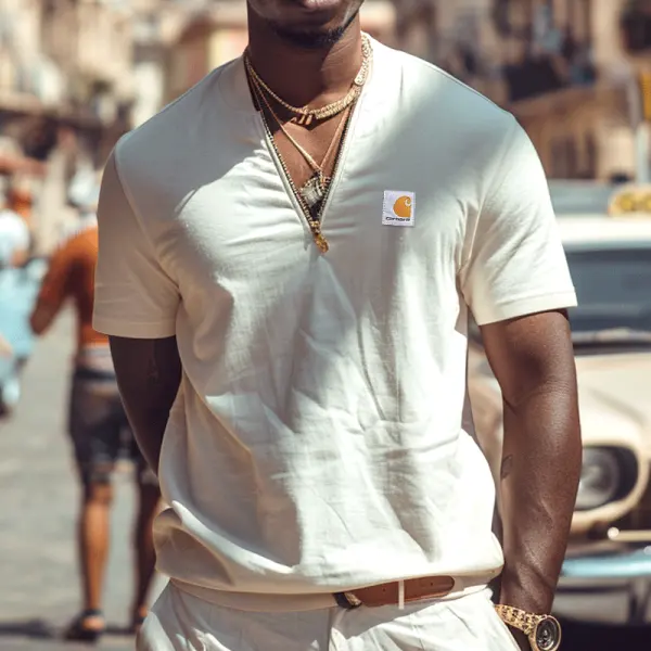 Stylish Short Sleeve T-Shirt With Logo Patch - Wayrates.com 