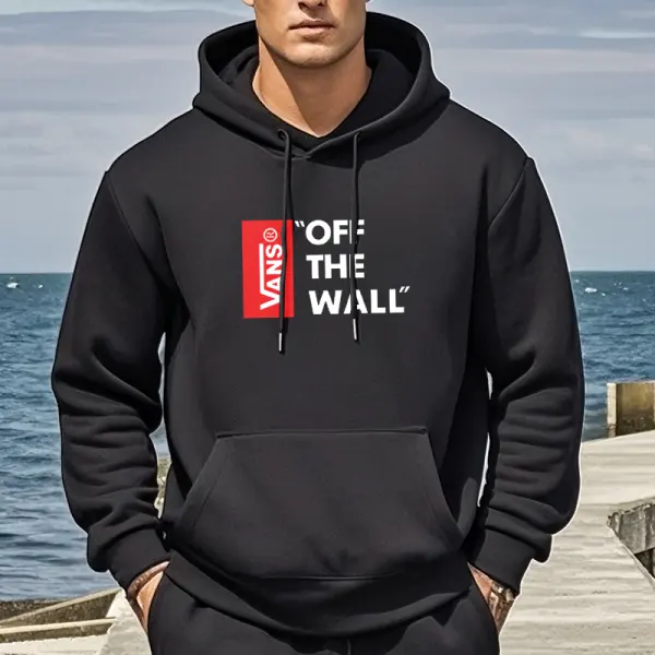 Men's Casual Off The Wall Print Hoodie Black - Wayrates.com 