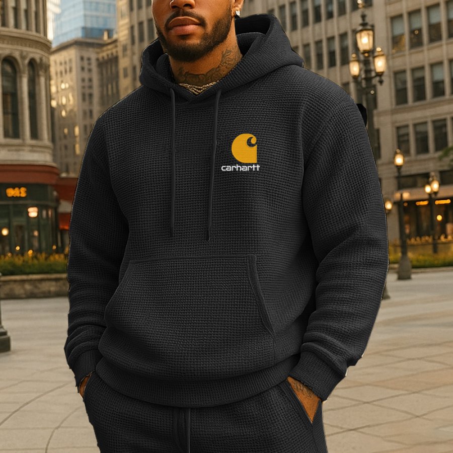 

Men's Casual Waffle Knit Hoodie In Black