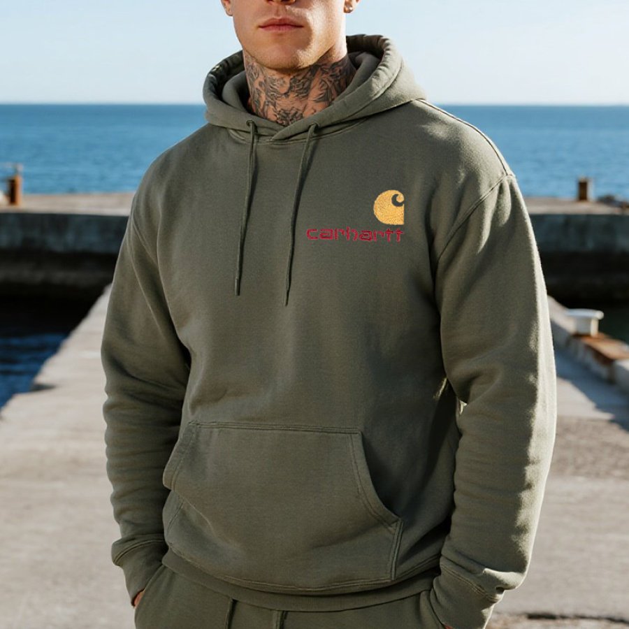 

Men's Vintage Embroidery Logo Hoodie Olive Green