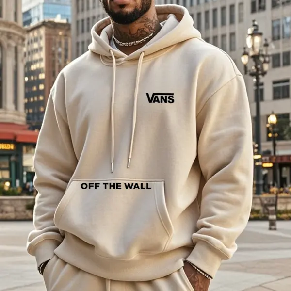 Men's Casual Off The Wall Beige Print Hoodie - Wayrates.com 