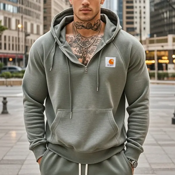 Men's Casual Zipper Hooded Sweatshirt Gray Green Streetwear - Wayrates.com 