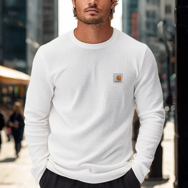Men's Casual Waffle Textured Fabric Crewneck Long Sleeves T Shirt - Wayrates.com 