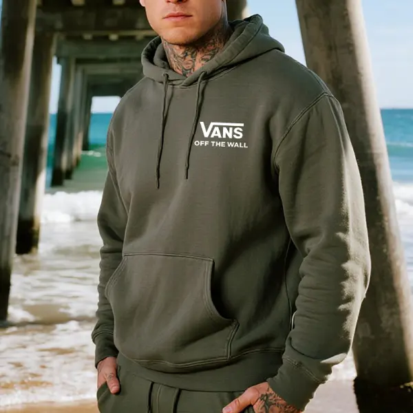 Men's Casual Off The Wall Graphic Print Hoodie Olive Green - Wayrates.com 