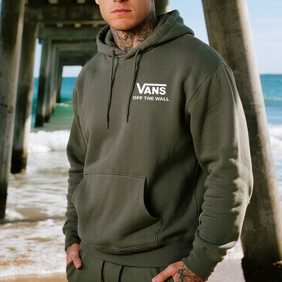 

Men's Casual Off The Wall Graphic Print Hoodie Olive Green
