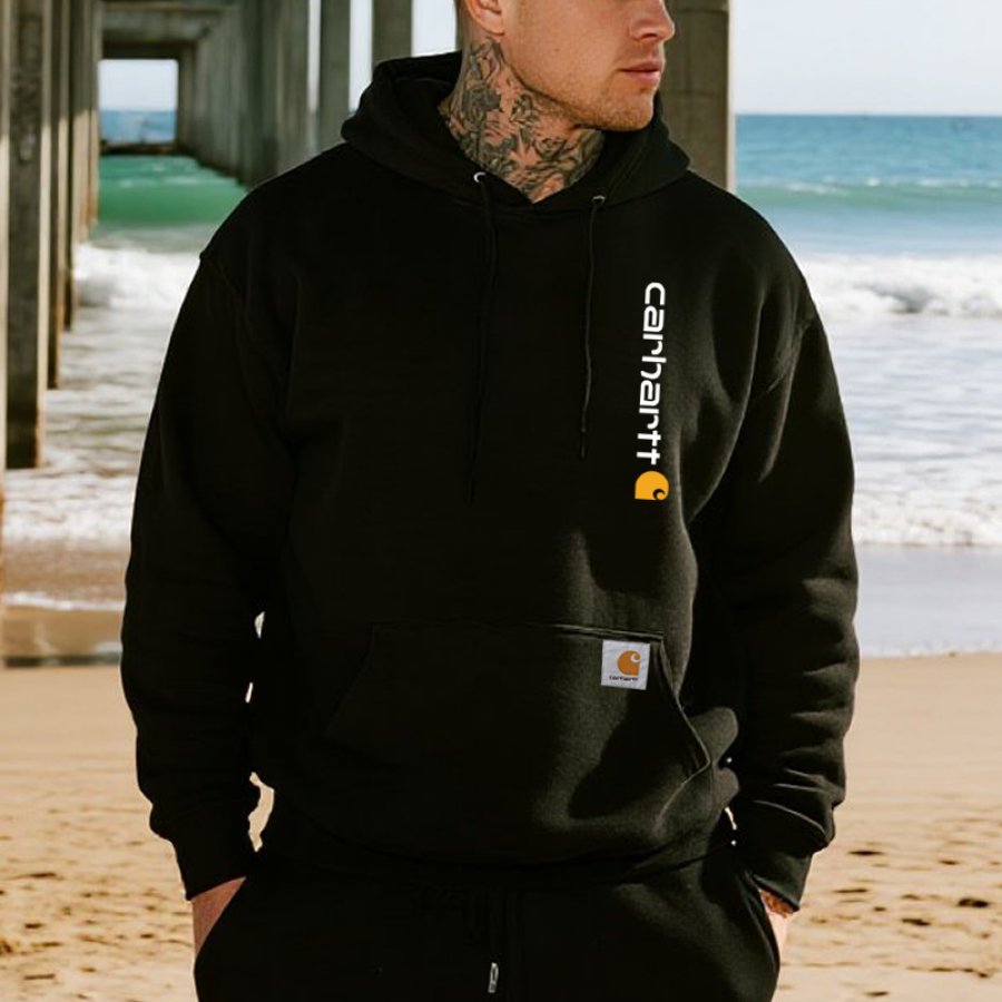 

Men's Casual Graphic Print Label Hoodie Black