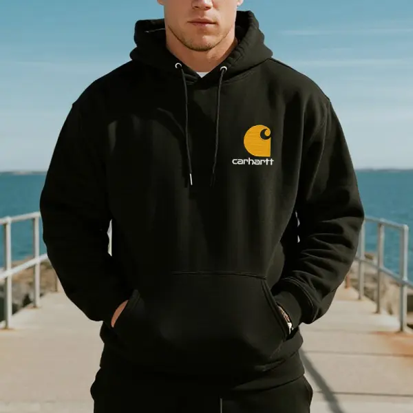 Men's Casual Vintage Hoodie With Embroidery Iconic Logo Black - Wayrates.com 