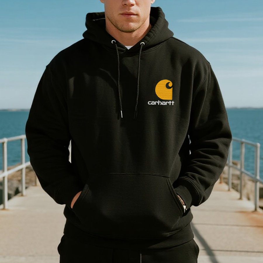 

Men's Casual Vintage Hoodie With Embroidery Iconic Logo Black