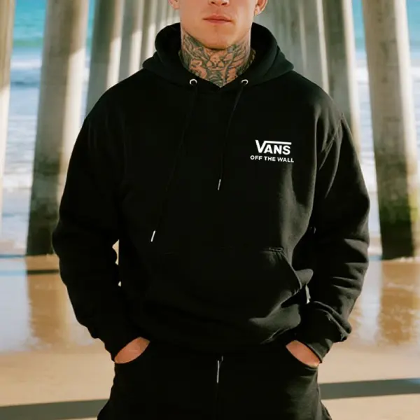 Men's Casual Off The Wall Print Hoodie Black - Wayrates.com 