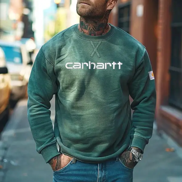 Men's Vintage Embroidery Crewneck Long Sleeve Sweatshirt - Wayrates.chimpone.com 