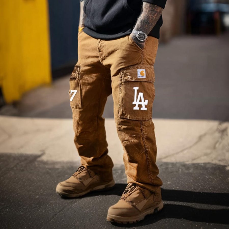 

Men's Vintage Baseball Embroidered Outdoor Multi-Pocket Cargo Pants
