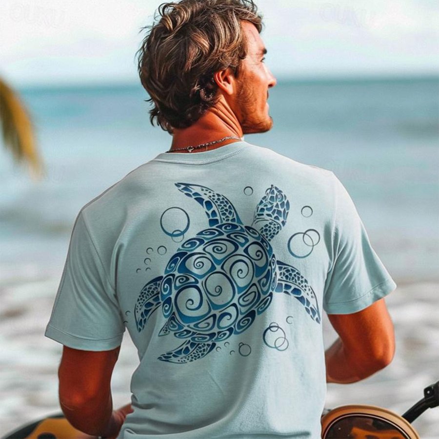 

Men's Vintage Casual Sea Turtle Graphic T-Shirt For Beach Activities