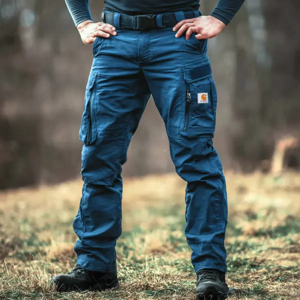 Men's Vintage Blue Tactical Cargo Pants With Multiple Pockets - Wayrates.com 