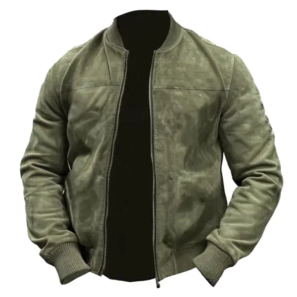 Men's Vintage Outdoor Suede Solid Color Zipper Long Sleeve Jacket - Upgradecool.com 