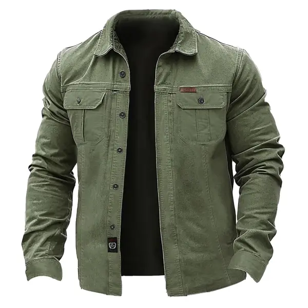 Men's Vintage Outdoor Workwear Pocket Long Sleeve Lapel Utility Shirt - Upgradecool.com 