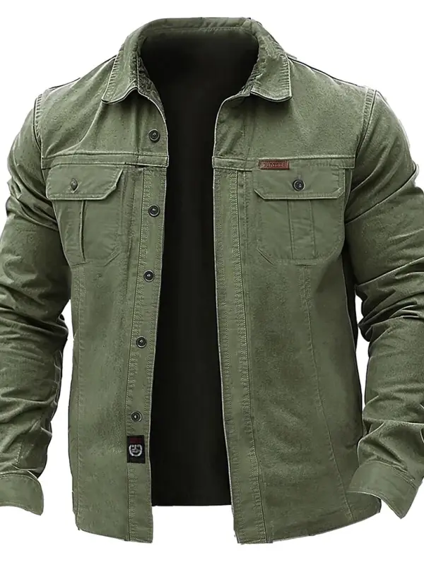 Men's Vintage Outdoor Workwear Pocket Long Sleeve Lapel Utility Shirt - Simplyion.com 