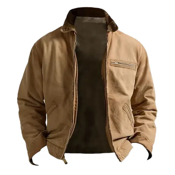 Men's Vintage Zipper Pocket Corduroy Lightweight Utility Cargo Lapel Jacket - Upgradecool.com 