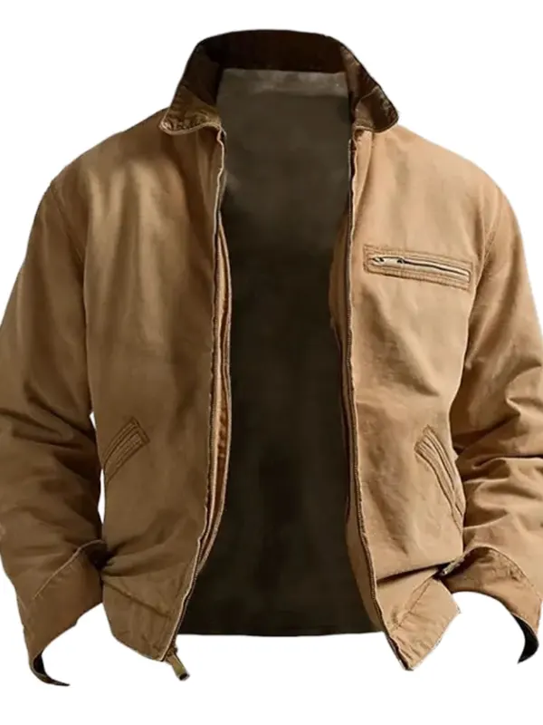 Men's Vintage Zipper Pocket Corduroy Lightweight Utility Cargo Lapel Jacket - Simplyion.com 