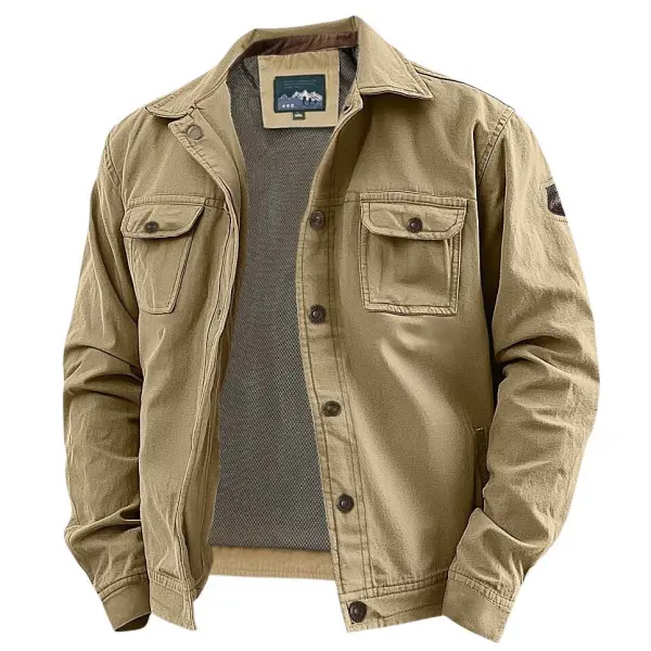 Men's Vintage Outdoor Workwear Cargo Tactical Lapel Jacket - Rabclub.com 