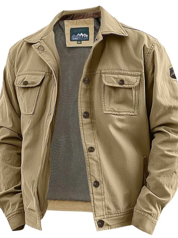Men's Vintage Outdoor Workwear Cargo Tactical Lapel Jacket - Wantbright.com 