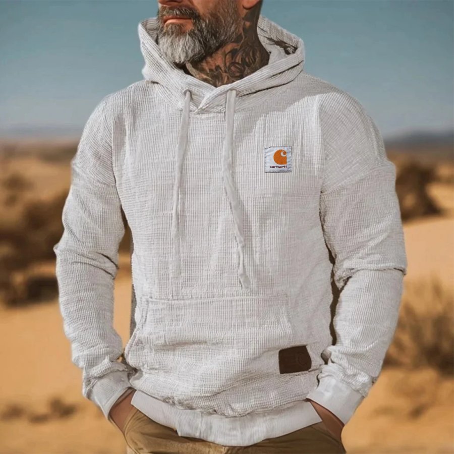 

Men's Vintage Waffle Hooded Sweatshirt In Beige For Casual Wear