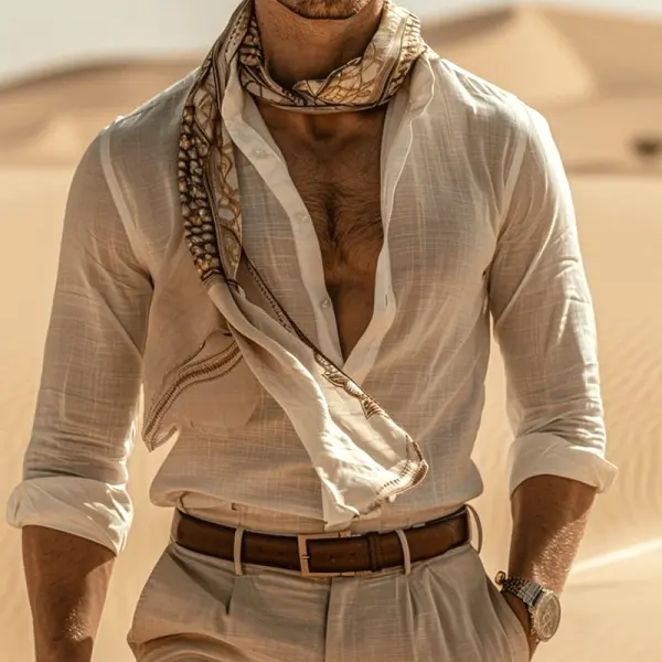 Stylish Desert-Inspired Open-Front Shirt With Scarf Collar - Wayrates.chimpone.com 