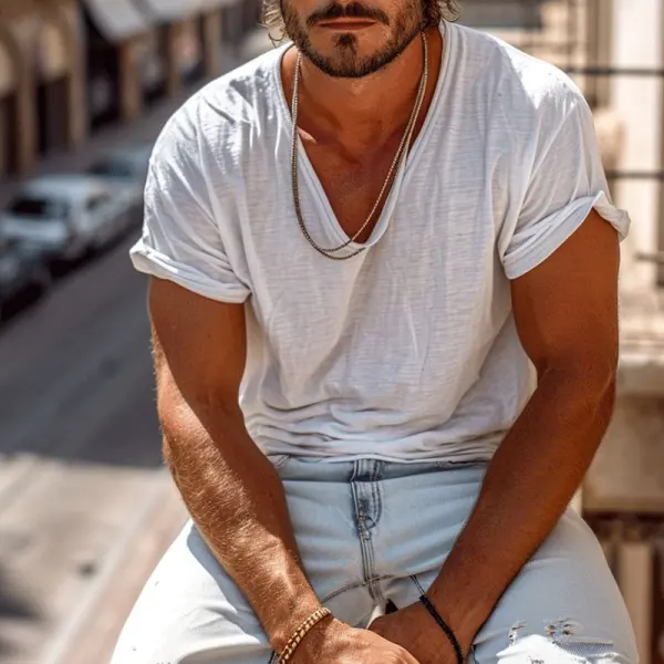 Stylish V-Neck T-Shirt For Men - Perfect For Casual Summer Outfits - Menzfolk.com 